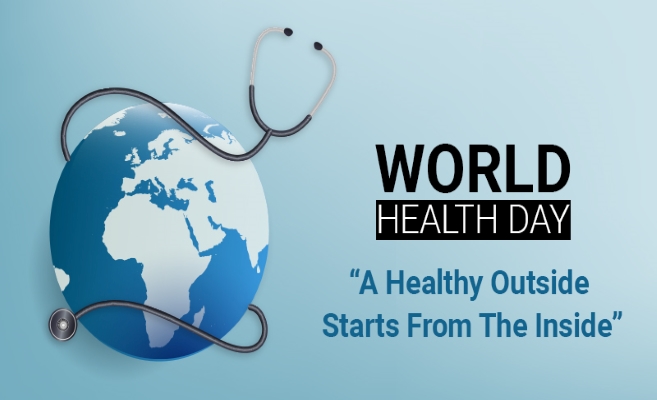 Mental health definition Healthy lifestyle concept with fresh fruits, vegetables, water bottle, fitness equipment, and a person exercising for better health and wellness.